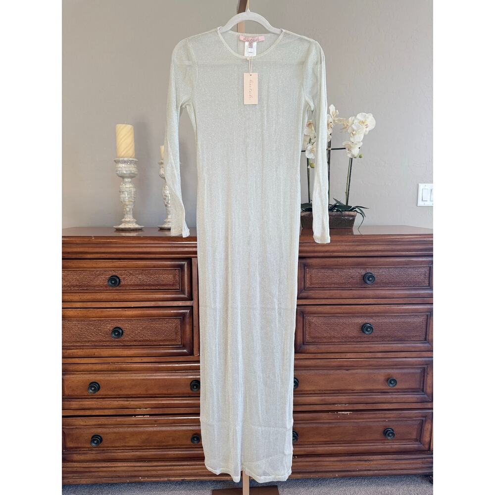 Hutch Niko Shimmer Mesh Maxi Dress Cream XS NWT - Picture 9 of 11